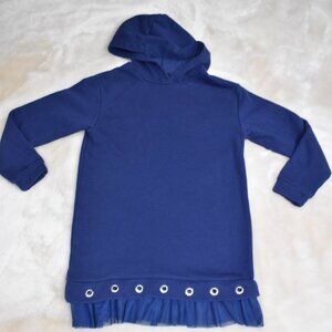 Girls Hooded Sweatshirt Dress Size Small 7/8 Navy Blue Long Sleeve